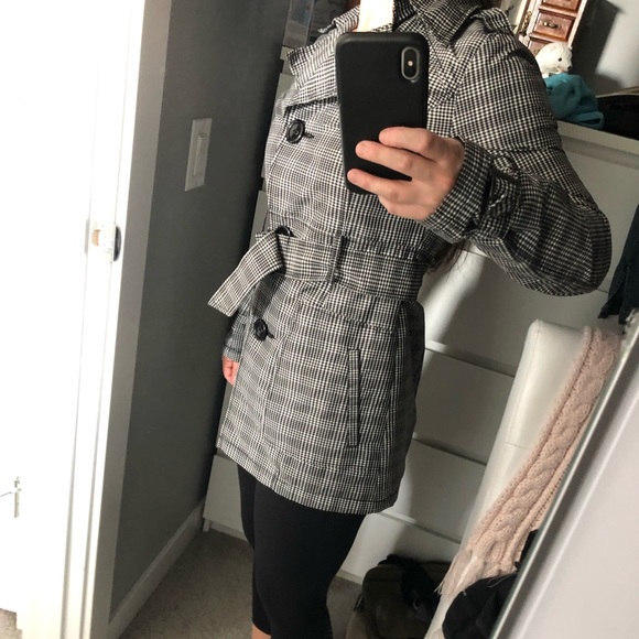 Plaid Button and Tie Up Rain Coat - Picture 2 of 3